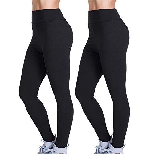 Doublehero 2er Pack Leggings Damen High Waist - Hochtaillierte Leggins Blickdicht Weich Elastisch Einfarbig Yogahose Tights Sporthose Leggings Fitnesshose für Mädchen (2er Pack-Schwarz, XL) von Doublehero