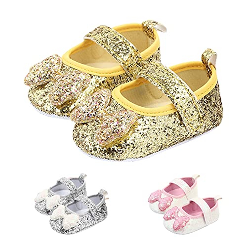 Doublehero Baby Mädchen Prinzessin Schuhe, Lauflernschuhe Bowknot Schuhe, Babyschuhe Mode Kinder Ballerina Prinzessin Casual Flache, Sneaker Weiche Schuhe (Golden, 6_Months) von Doublehero