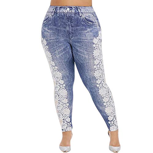 Doublehero Damen Jeanshosen Beiläufig Denim Skinny Jeans, Mode Spitze Patchwork Röhrenjeans Stretch Hoch Taille Straight Leg Freizeithosen Destroyed Trousers Hose von Doublehero