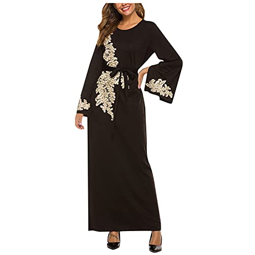 Doublehero Damen Korsett Kleider Abaya Maxi-Kleid Muslimische Islamische Roben Muslim Dubai Langarm Gebetskleidung Frauen Arabische Maxikleid Große Großen von Doublehero
