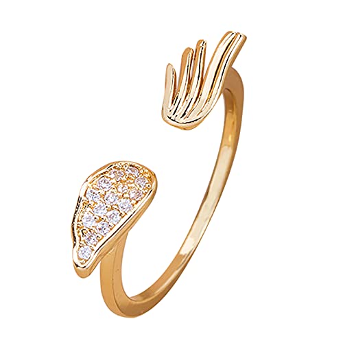 Doublehero Damen Ring Engels-Zirkon-Ring mit Verstellbarer Öffnung, Mikro-Intarsien-Edelstein-Flügel-Ring weiblich Ringe Turnen Tür (Gold-1, One Size) von Doublehero