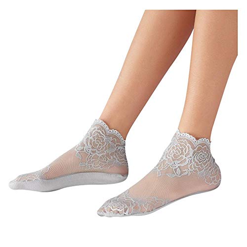 Doublehero Frauen Söckchen Spitzen Damen Sommer Jahrgang Ultradünne Transparent Schöne Spitze Elastische Kurze Socken für Erwachsene Socken (Grau) von Doublehero