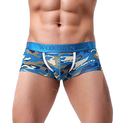 Doublehero Herren Boxershorts Mode Unterwäsche Camouflage Unterhosen Weich Bequem Pant Männer Farbige Elastische Retro Atmungsaktiv Boxershort Set Schlüpfer Shorts Unterwear (XL, Blau) von Doublehero