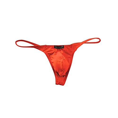 Doublehero Herren T-Back String Sexy Low Rise Bulge Tanga Bequem und Atmungsaktiv Unterhose Männer G-String Softty T-Hose Hüftslip Thongs Underwear (Orange, L) von Doublehero