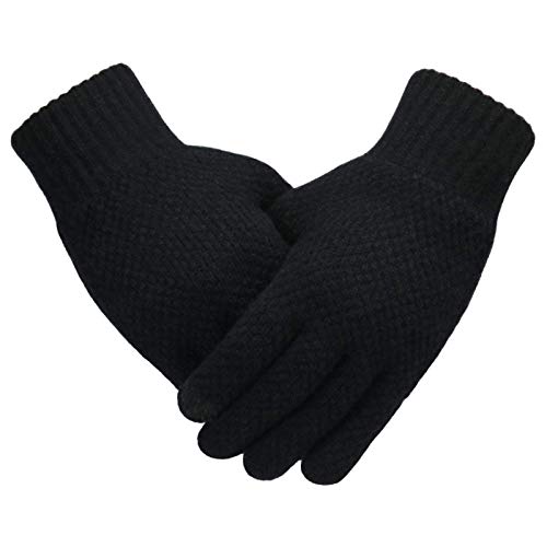 Doublehero Herren Winter Einfarbig Gestrickte Warme Wollhandschuhe mit Touchscreen von Doublehero