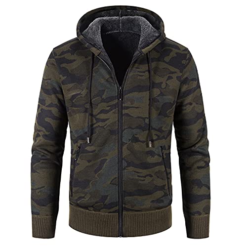 Doublehero Hoodie Herren Pullover Langarm Reißverschluss Herren Winter Camouflage Bluse Mode Langarm Plus Samt Dicker Kapuzenpullover Warme Strickjacke Oversized Pullover Herren (Green, L) von Doublehero