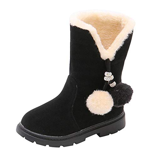 Doublehero Kinder Mädchen Schneeschuhe Winterstiefel Einfarbig Stiefel Plüschschuhe Klassisch Krawatte Schlüpfen Beiläufig Schuhe Winter Groß Wasserdicht Warm Turnschuhe (36 EU, Schwarz) von Doublehero