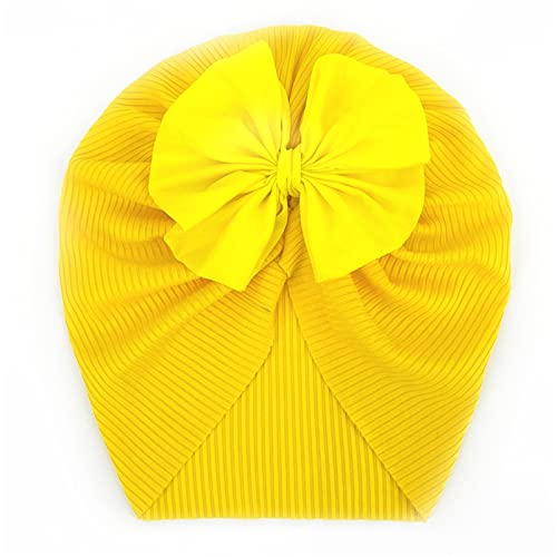 Doublehero Mädchen Brötchen Knoten Stirnband Mütze Caps Kleinkind Baby Jungen Mädchen Cap Bowknot Ribbed Elastics Turban Hat Mützen Für Jungs (Yellow, One Size) von Doublehero