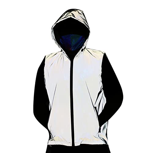 Doublehero Männer Frauen Reflektierende Weste Jacke Casual Hiphop Windjacke Nacht Sportlich Mantel mit Kapuze Fluoreszierende Kleidung Reflektierende leichte Jacke für Herren und Damen von Doublehero