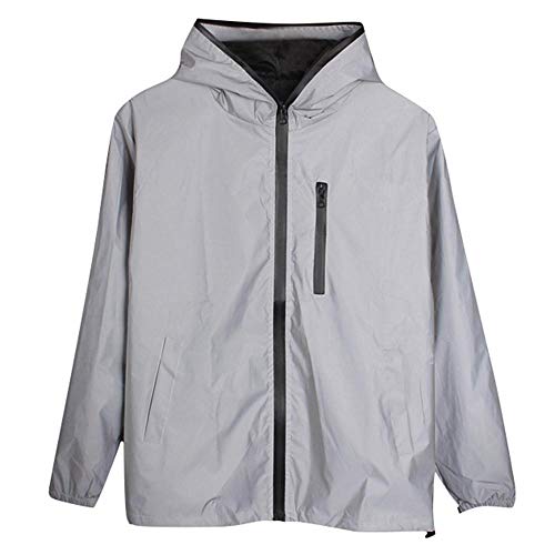 Doublehero Unisex Übergangsjacke mit Kapuzen, Reflektierende Jacke Softshell Trenchcoat Mantel Leichte Daunenjacke Outdoor Freizeitjacke Mode Sportwear Große Größen für Herren Damen (L, Grau) von Doublehero