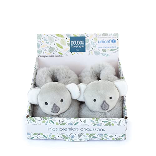 Doudou et Compagnie - Hausschuhe – Koala – 0 – 6 Monate – Grau – Geschenkidee zur Geburt – Baby & Ich – Unicef – DC3997 von Doudou et Compagnie