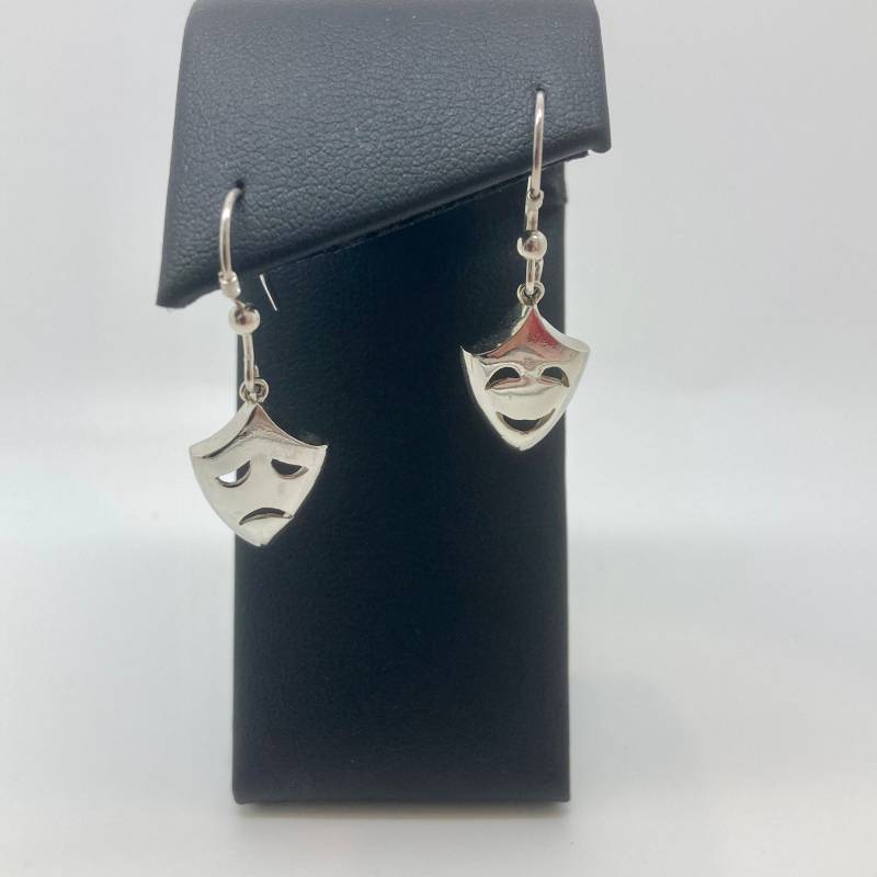 Massive Silber Theatermaske Ohrring - Handgemachtes Douglas Design von DougHughesJewellery