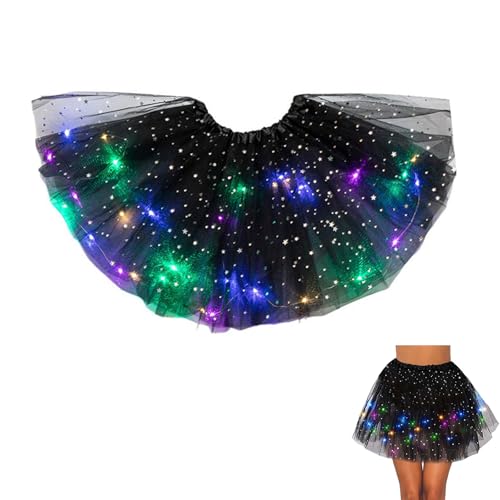 Tüllrock Damen mit LED Lichter LED Tütü Erwachsene Sterne Pailletten Tanzkleid Retro Tütü Rock Tüll Tutu Rock für Erwachsene für Halloween Party Festival Feier 40CM von Doukesh
