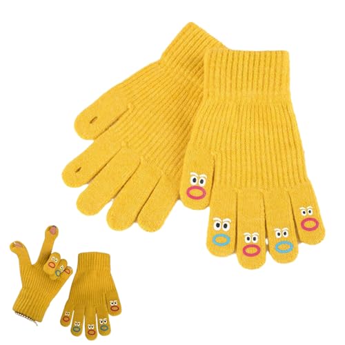 Witzige Winter Touchscreen Handschuhe Damen,Strickhandschuhe Damen,Gestrickte Handschuhe Damen,Warm Strick Handschuhe,Winterhandschuhe Damen,Handschuhe Winter,Gestrickte Warme Handschuhe (Gelb) von Doukesh