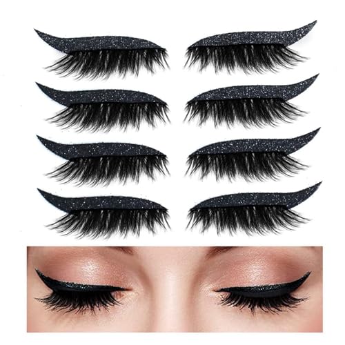 Eyeliner Wimpern Aufkleber,Künstliche Wimpern,Eyeliner und Wimpern Sticker,Eyeliner Sticker,2 in 1 Eyeliner Wimpern Aufkleber,Wasserdichte,Wiederverwendbare,Geschenke für Frauen,4 Paar von Doukesh