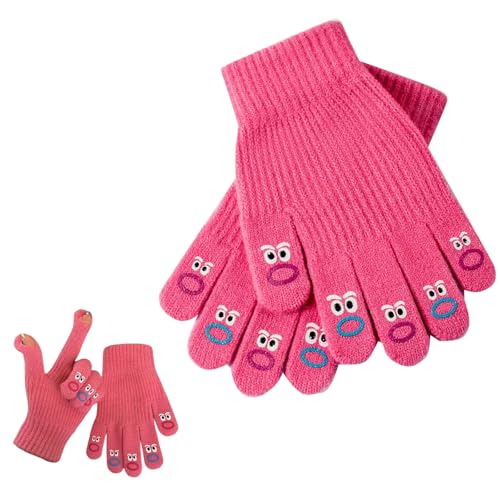 Witzige Winter Touchscreen Handschuhe Damen - Warm Gestrickte Strickhandschuhe, Winterhandschuhe (Rosa) von Doukesh