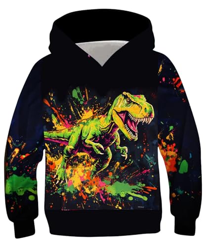 Dounpum Hoodie Jungen Kapuzenpullover Langarm Bunt Graffiti Kinder Sweatshirts Dinosaurier Tops 14-15 Jahre von Dounpum
