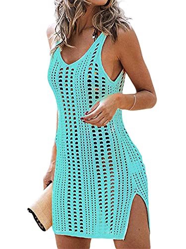 Dounpum Sexy Badeanzug für Damen, Strandkleid, gehäkelt, ärmellos, Tunika, V-Ausschnitt, Bikini, Strandmode, durchsichtiger Badeanzug, grün, 50 von Dounpum