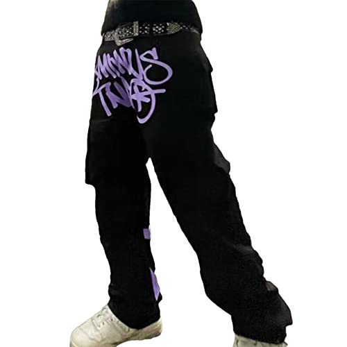 Dous Mode Brief Bestickt Lose Herren Hip Hop Jeans Y2K Minus-Two Jeans Neutral Wind Große Tasche Lässig Retro Gerade Hosen Hip Hop Rock Amerikanische Streetwear Unisex von Dous