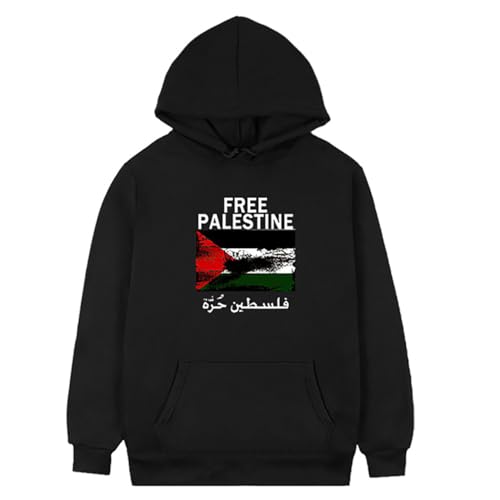 DouxiE Freies Palästina, freies Gaza auf Arabisch, Vintage-Palästinenserflagge im Used-Look, Pullover-Hoodie,XL,Black von DouxiE