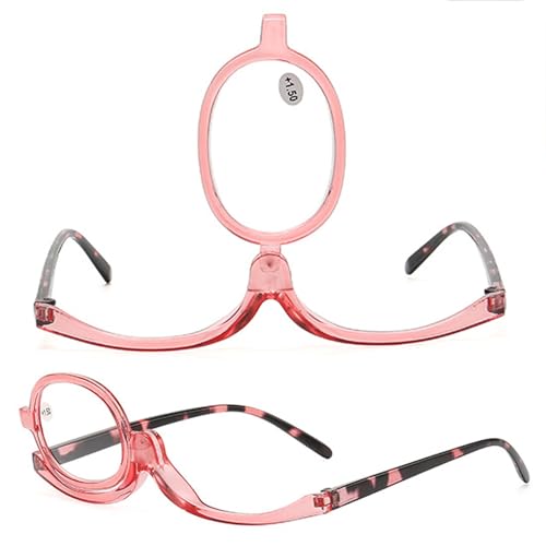 DouxiE Schminkbrille mit aufklappbarer Linse, drehbare Lesebrille, Kosmetikbrille, rotierende Schminkbrille, Schminkbrille mit aufklappbarer Linse (Color : Pink, Size : 350) von DouxiE