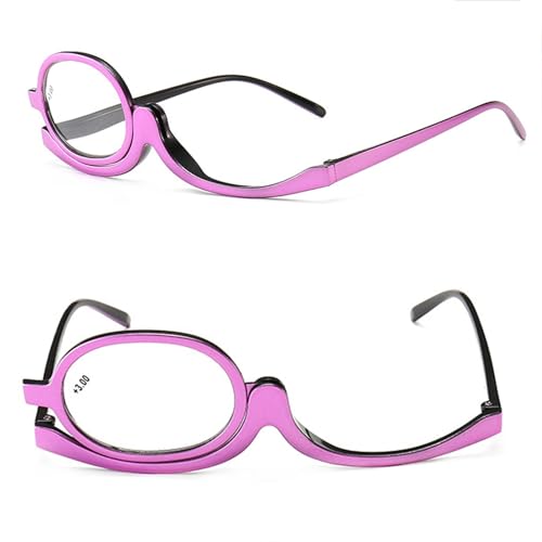 DouxiE Schminkbrille mit aufklappbarer Linse, drehbare Lesebrille, Kosmetikbrille, rotierende Schminkbrille, Schminkbrille mit aufklappbarer Linse (Color : Purple, Size : 200) von DouxiE