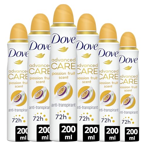 DOVE - Advanced Care Deodorant für Damen, Passionsfrucht und Zitronengras – Anti-Transpirant-Spray – 72 Stunden Schutz (6 x 200 ml) von Dove