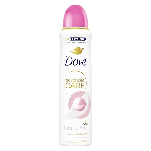 Dove Advanced Care Beauty Finish, Deodorant Spray mit feuchtigkeitsspendender und hautfreundlicher Formel, ohne Alkohol, trockene Haut bis zu 72 Stunden, Deodorant für Damen und Herren, 6 Stück à 150 von Dove