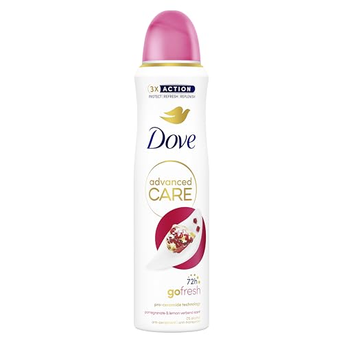 Dove Advanced Care Go Fresh Granatapfel, mit feuchtigkeitsspendender und hautfreundlicher Formel, ohne Alkohol, trockene Haut bis zu 72 Stunden, Deodorant für Damen und Herren, 6 Stück à 150 ml von Dove