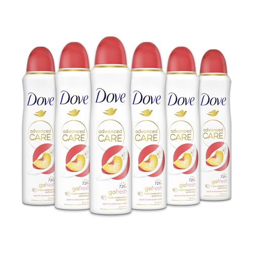 Dove Advanced Care Go Fresh Pfirsich Deodorant Spray mit feuchtigkeitsspendender und hautfreundlicher Formel, ohne Alkohol, bis zu 72 Stunden, Deodorant für Damen und Herren, 6 Stück à 150 ml von Dove
