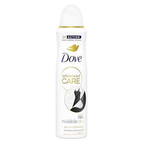 Dove Advanced Care Invisible Dry Deodorant Spray mit feuchtigkeitsspendender und hautfreundlicher Formel, Anti-Flecken-Formel, trockene Haut bis zu 72 Stunden, Deodorant für Damen und Herren, 6 Stück von Dove