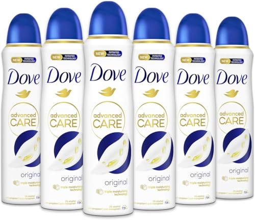 Dove Advanced Care Original Deodorant Spray mit feuchtigkeitsspendender und hautfreundlicher Formel, ohne Alkohol, bis zu 72 Stunden, Deodorant für Damen und Herren, 6 Stück à 150 ml von Dove