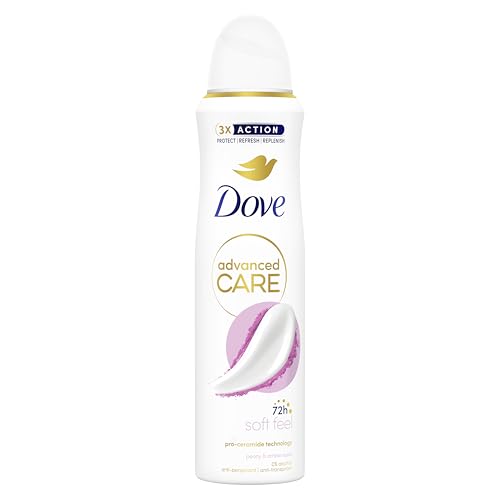 Dove Advanced Care Soft Feel Deospray mit feuchtigkeitsspendender und hautfreundlicher Formel, ohne Alkohol, trockene Haut bis zu 72 Stunden, Deodorant für Damen und Herren, 6 Stück à 150 ml von Dove