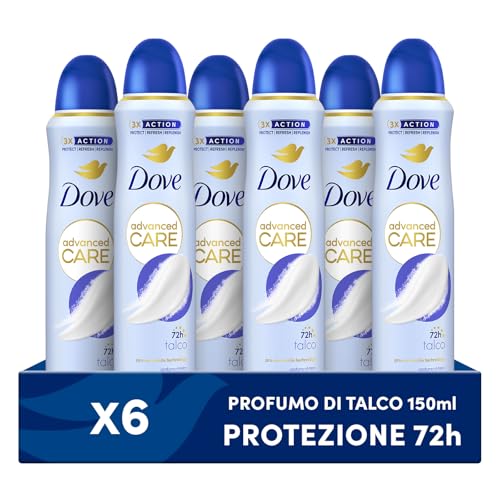Dove Deospray Advanced Care Talk, mit feuchtigkeitsspendender und hautfreundlicher Formel, ohne Alkohol, trockene Haut bis zu 72 Stunden, Deodorant für Damen und Herren, 6 Stück à 150 ml von Dove
