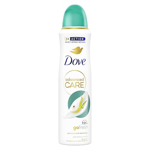 Dove Advanced Care Go Fresh Birne und Aloe Vera, mit feuchtigkeitsspendender und hautfreundlicher Formel, ohne Alkohol, trockene Haut bis zu 72 Stunden, Deodorant für Damen und Herren, 6 Stück à 150 von Dove