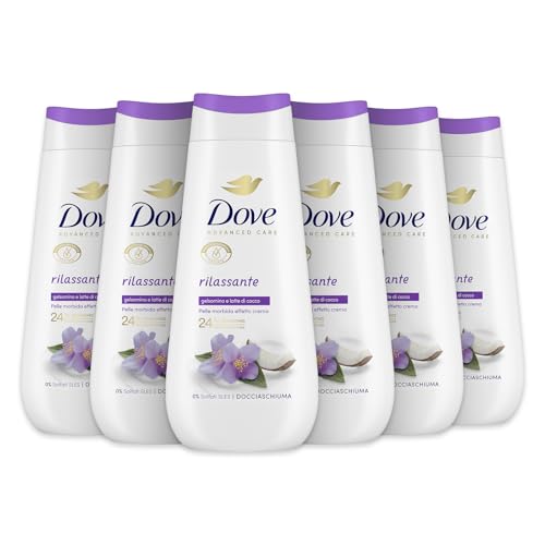 Dove Entspannendes Duschgel, feuchtigkeitsspendendes Duschgel, milde Formel auf dem Hautmikrobiom, mit pflanzlichen Feuchtigkeitsspendern, ohne SLES, Duschbad für Damen und Herren, 6 Stück à 225 ml von Dove