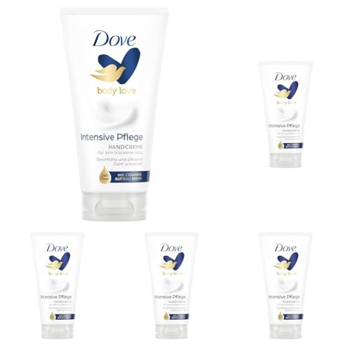 Dove Handcreme Intensiv mit PflegeDUO (intensive Feuchtigkeit und Tiefenpflege) speziell für sehr trockene Hände, 75ml (5er Pack) von Dove