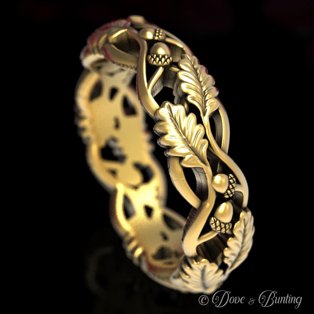 Blatt Ehering, Gold Jugendstil Ring, Eiche Natur Inspiriert Wald Eichel 1540 von DoveAndBunting