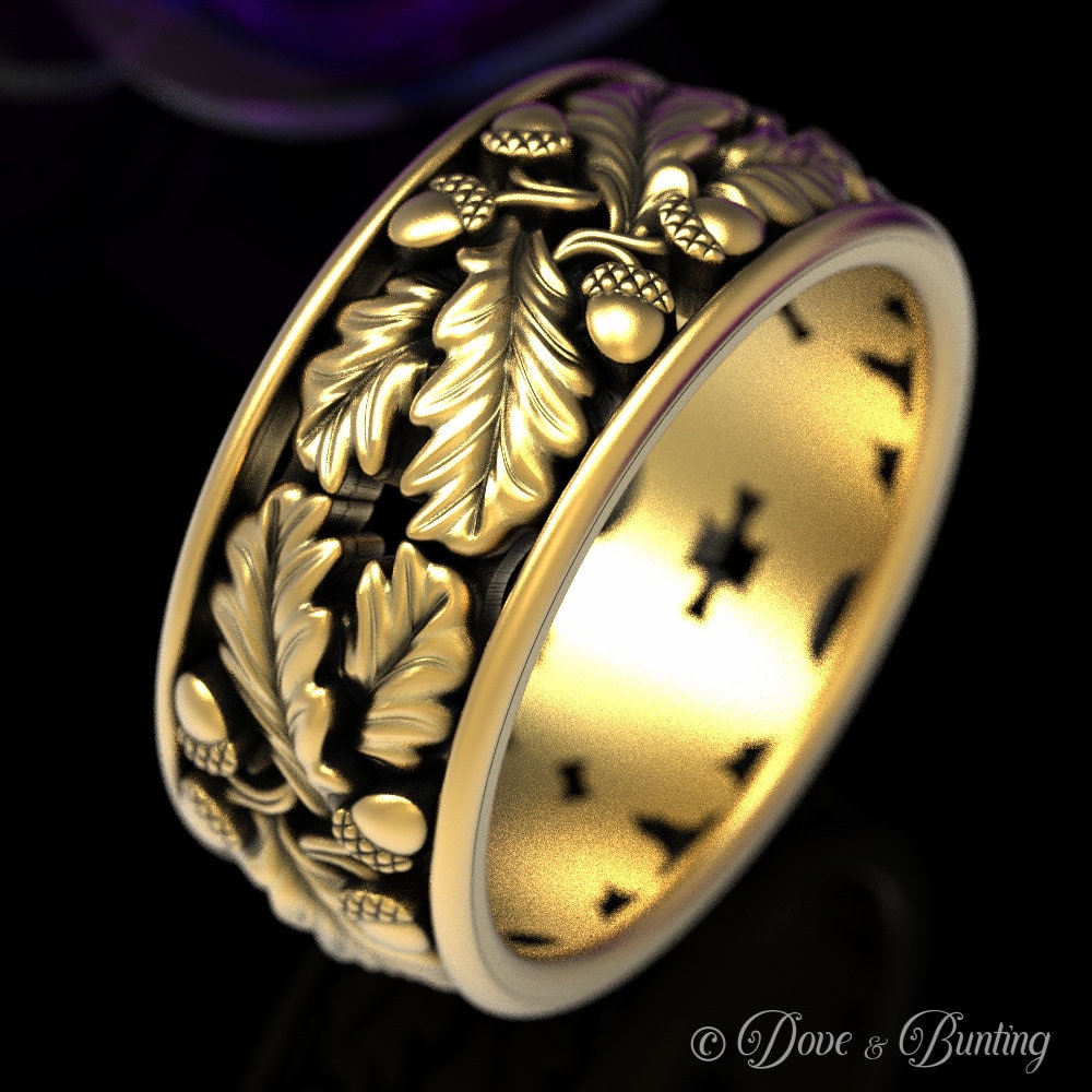 Blatt-Ehering, Gold-Herren-Ehering, Eichenbaum-Ring, Natur-Ring, Wald-Ehering, Gold-Eichel-Ring, 1605 von DoveAndBunting