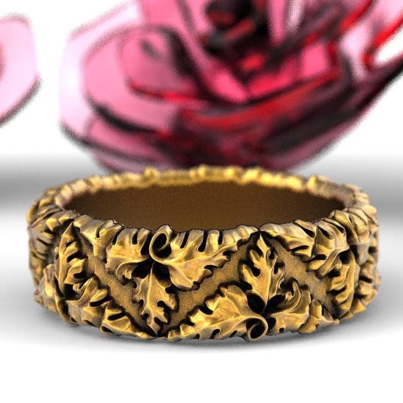 Blatt Ehering, Gold Jugendstil Ring, Hochzeit, Natur Inspirierter Waldring, 5113 von DoveAndBunting