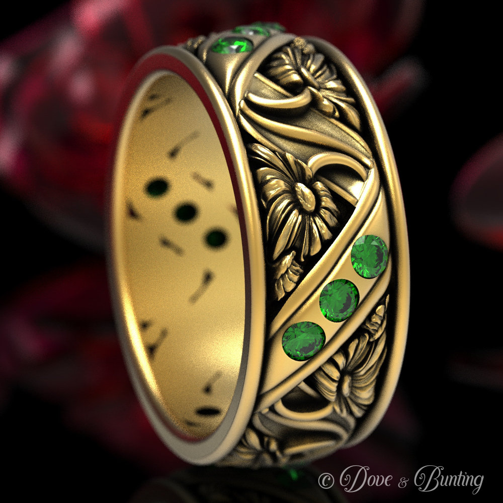 Blumen Ehering, Gold Ring, Smaragd Jugendstil Natur Gänseblümchen 1517 von DoveAndBunting