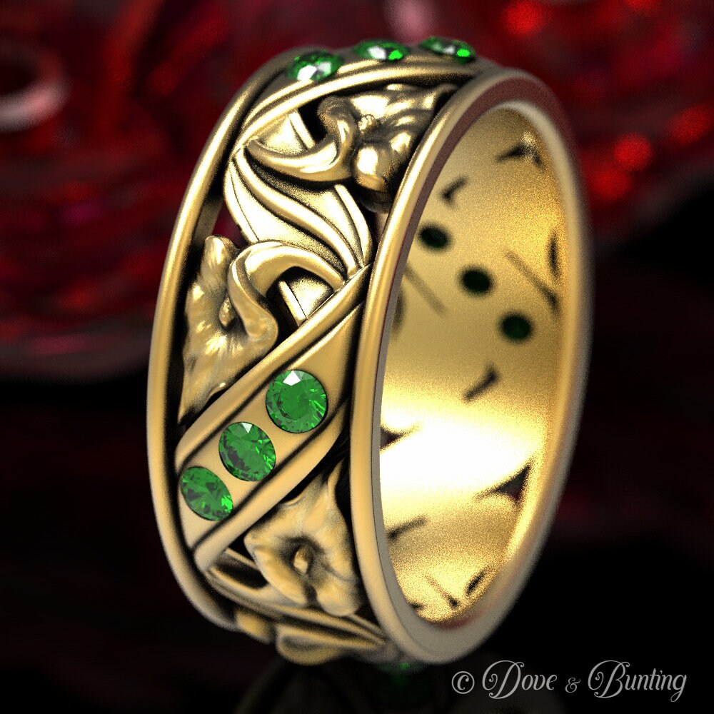 Blumen Ehering, Gold Ring, Smaragd Jugendstil Natur Lilien 1515 von DoveAndBunting