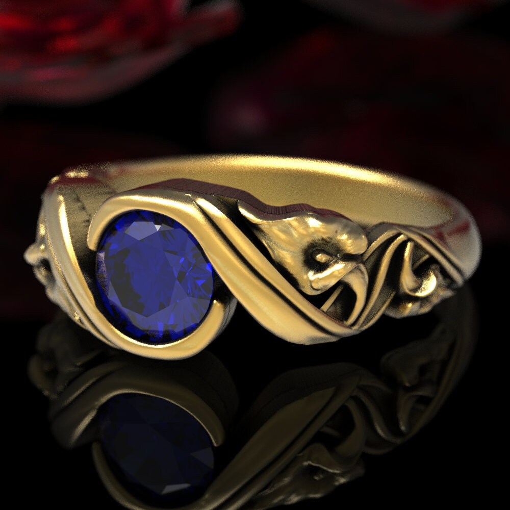 Calla Lilie Gold Ehering, Saphir Verlobungsring, Jugendstil Ring, Blauer 1525 von DoveAndBunting