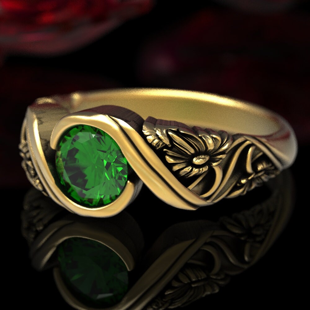 Gänseblümchen Smaragd Verlobungsring, Ehering, Gold Jugendstil Ring, Grüner 1524 von DoveAndBunting