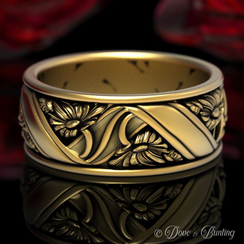 Gänseblümchen Ehering, Gold Floral Blumen Jugendstil Natur Inspiriert Ring, Blumenring, 1516 von DoveAndBunting