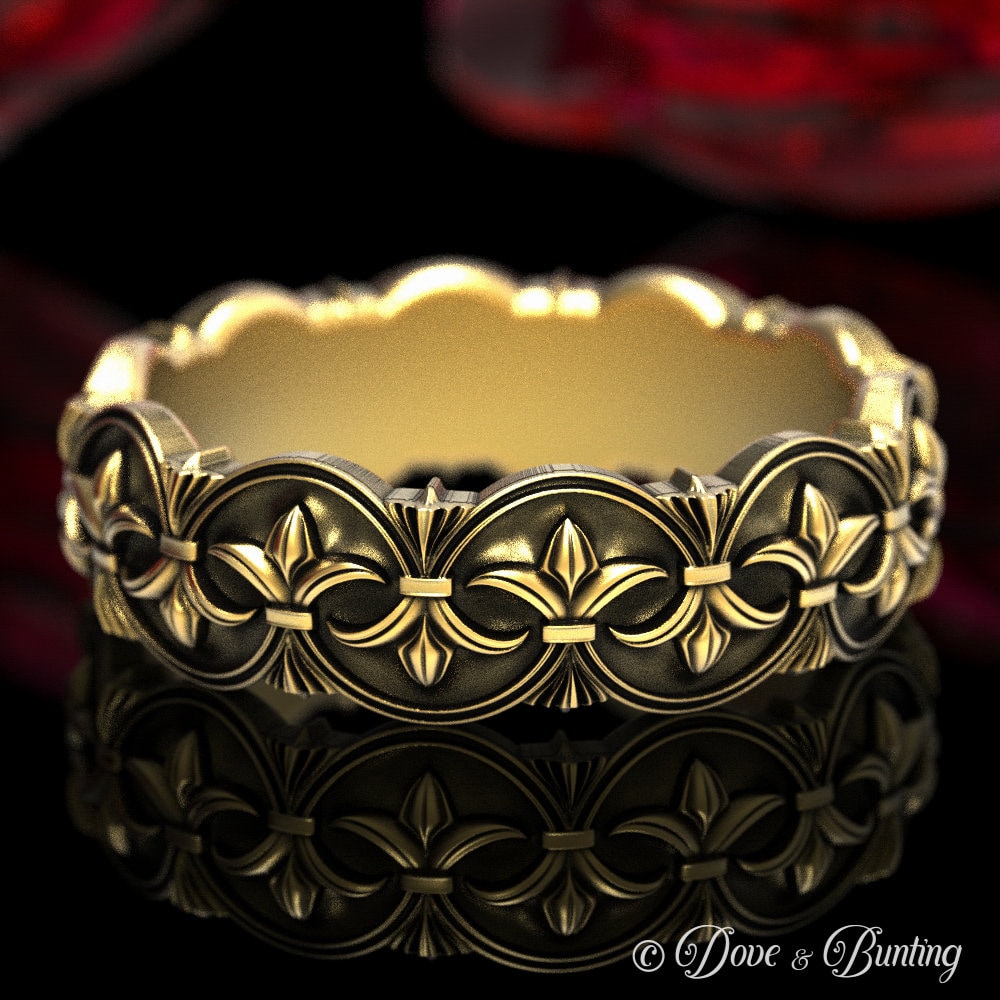 Fleur De Lis Ring, Gold Jugendstil Ehering Für Frau, Ehering, Vintage Inspirierter 1558 von DoveAndBunting