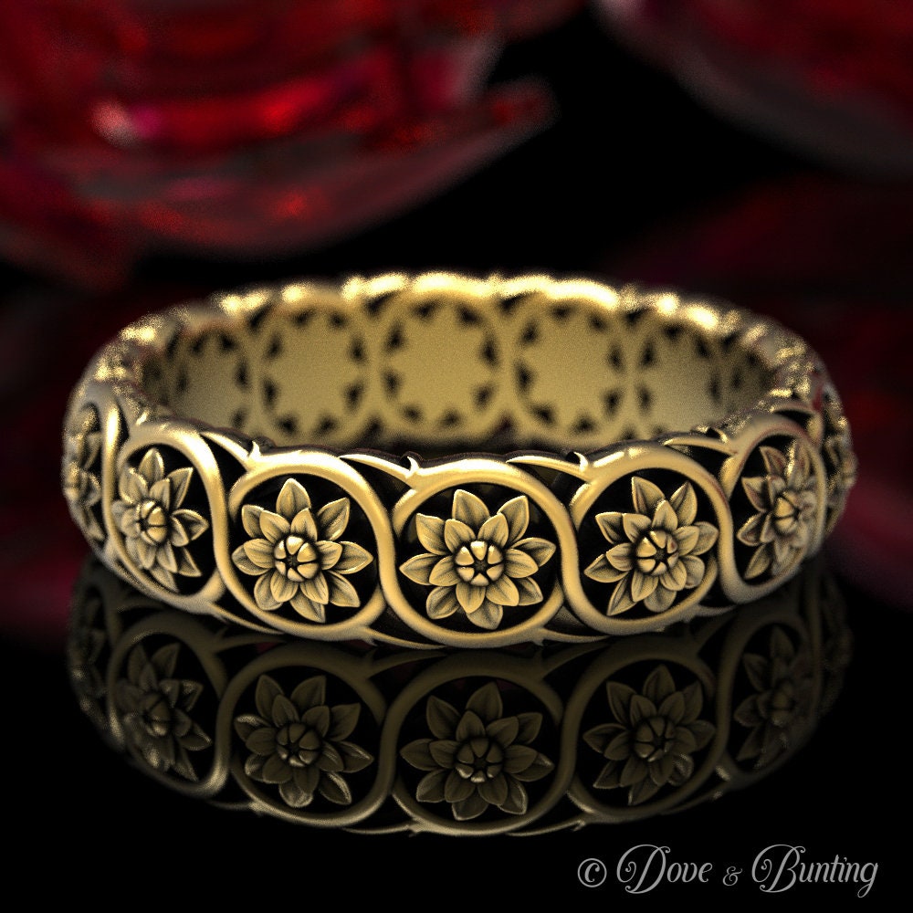 Gold Blumenring, Jugendstil Ring, Weißgold Natur Ehering, Blumen Platin 1572 von DoveAndBunting