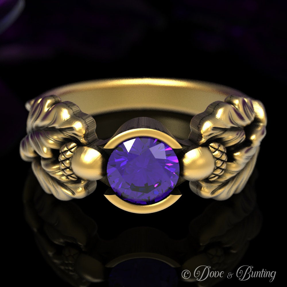 Gold Eichel Ring, Amethyst Verlobungsring, Natur Blattgold Ehering, Goldbaum 1604 von DoveAndBunting