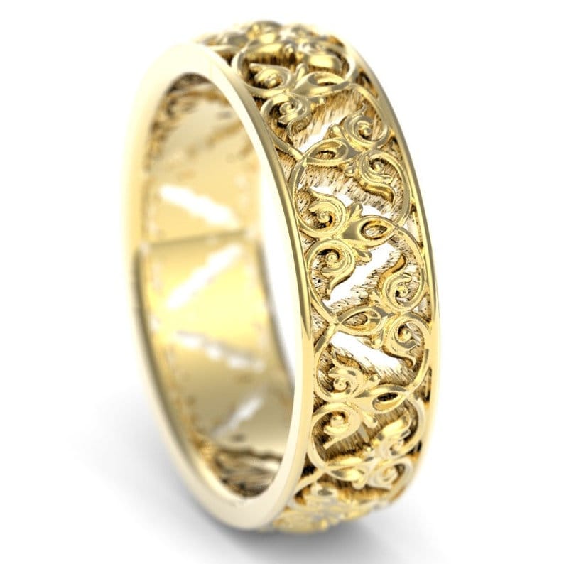 Gold Filigraner Ring, Jugendstil Ehering, Unikat Fleur De Lis 5076 von DoveAndBunting