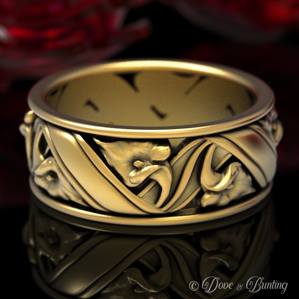 Gold Blumen Ehering, Lilie Ring, Jugendstil Natur Inspiriert Weißgold 1514 von DoveAndBunting